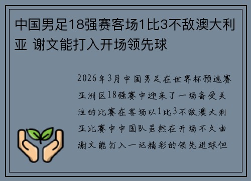 中国男足18强赛客场1比3不敌澳大利亚 谢文能打入开场领先球 中国男足18强赛客场1比3不敌澳大利亚 谢文能打入开场领先球